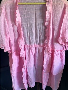 Pink Ruffle Open Front Kimono